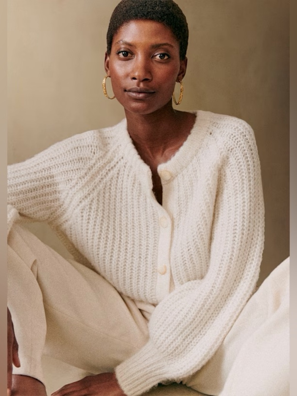 NWT Sezane Emile Ecru Cream Sweater Cardigan Large - Picture 2 of 4